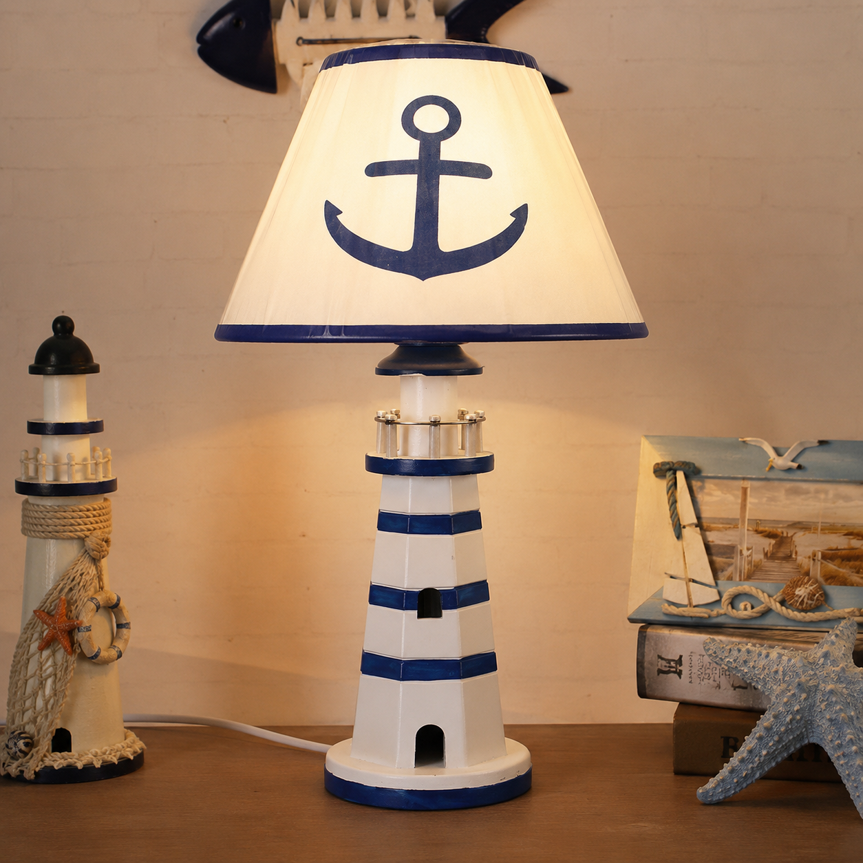Resin Vuurtoren Bureaulamp - Nautische Kinderbureaulamp met Plug-in Snoer