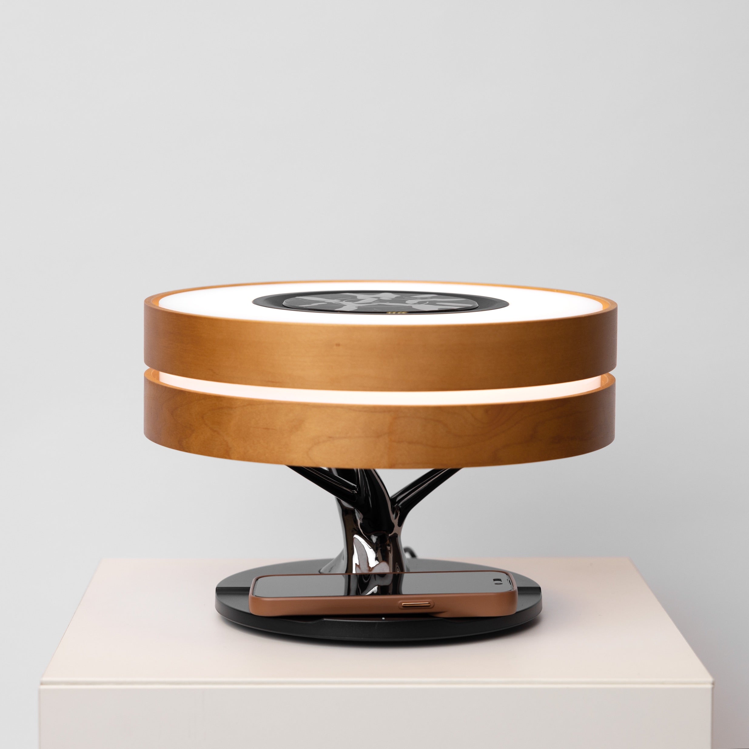 La lampada da tavolo Serie Moderna con altoparlante e caricatore wireless