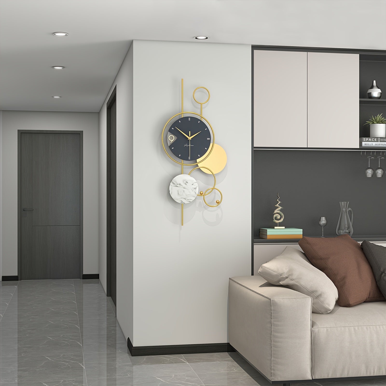 Moderne Gouden Metalen Wandklok - Stille Niet-Tikkende Klok, Uniek Ontwerp voor Woonkamer en Kantoor