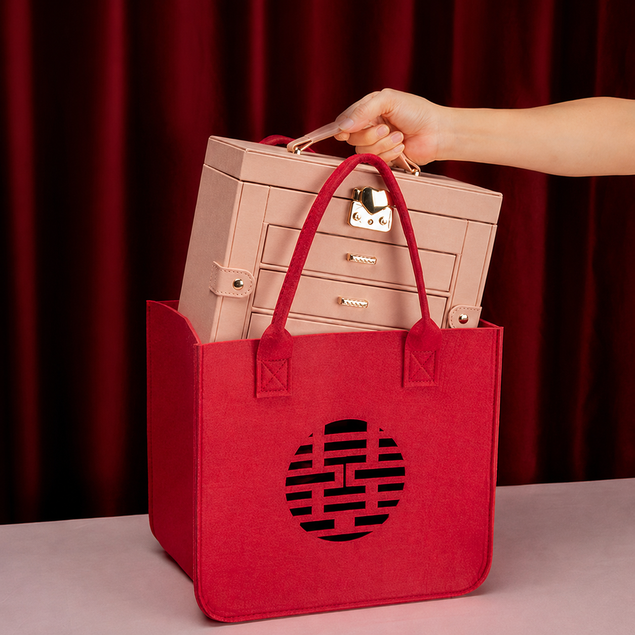 Scatola Portagioie Organizer per Regalo Festa della Mamma con Cassetto e Specchio Armadietto Portaoggetti