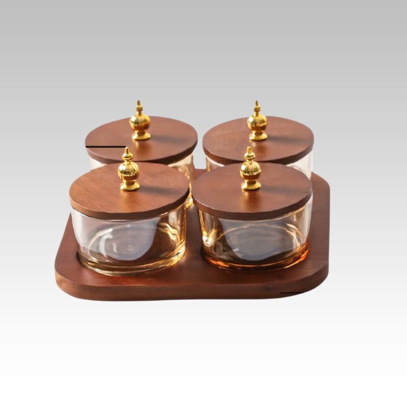 GlassSet - Luxury Glass Snack Bowls with Acacia Wood Tray