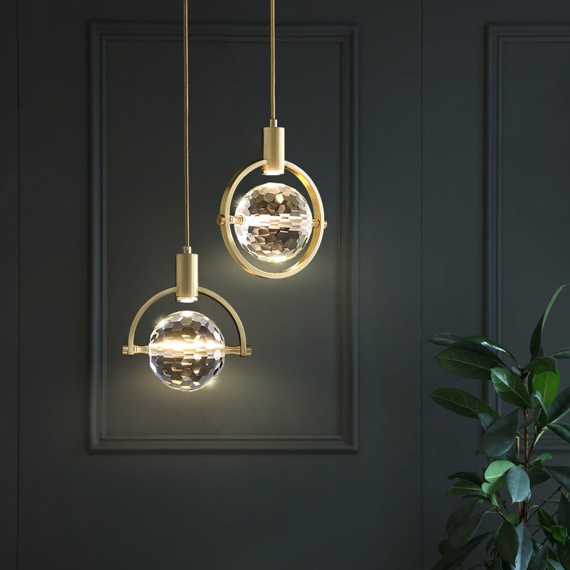 Lámpara colgante LED moderna de anillo con cristal