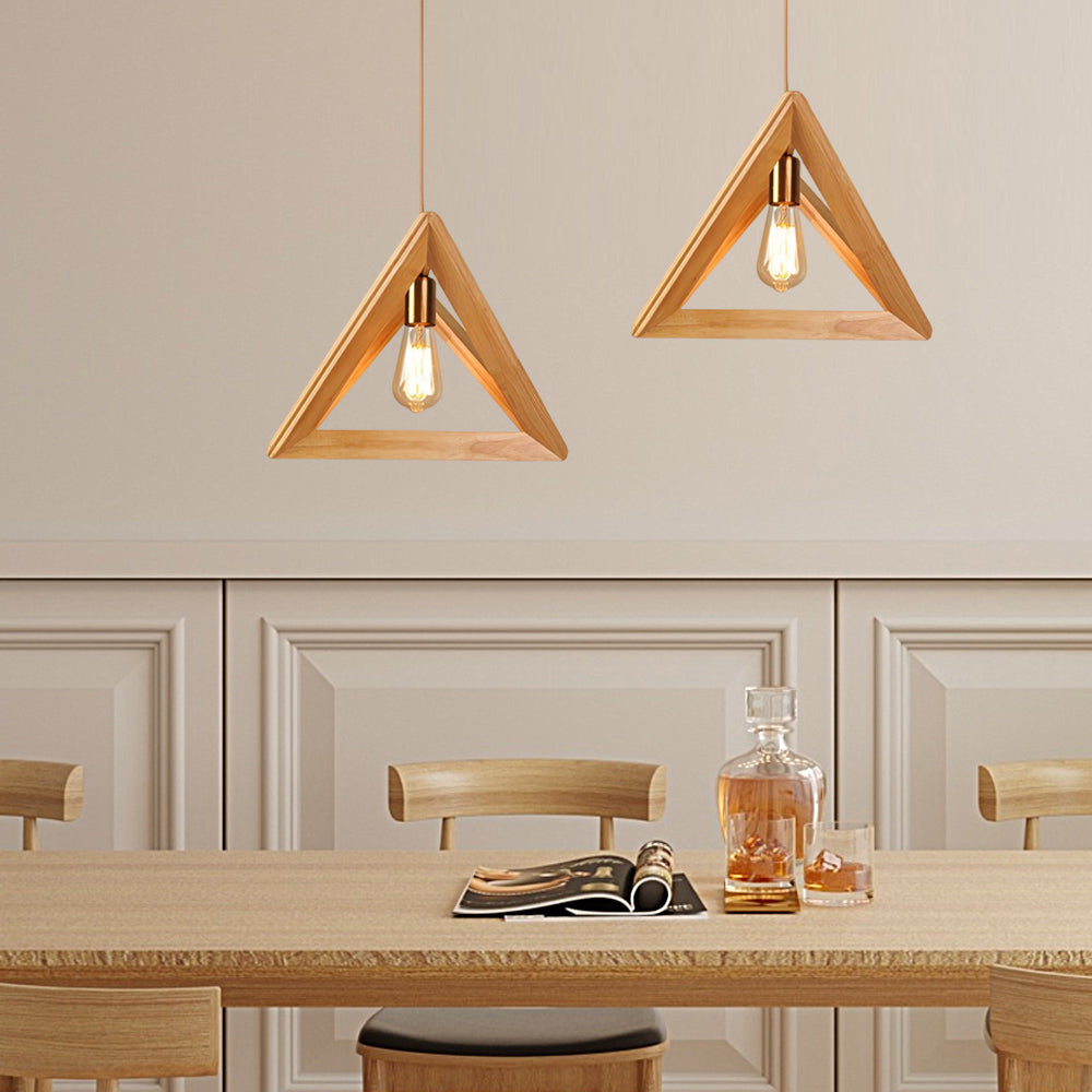 NordicFrame - Candeeiro Suspenso Escandinavo com Estrutura de Madeira em Design Geométrico