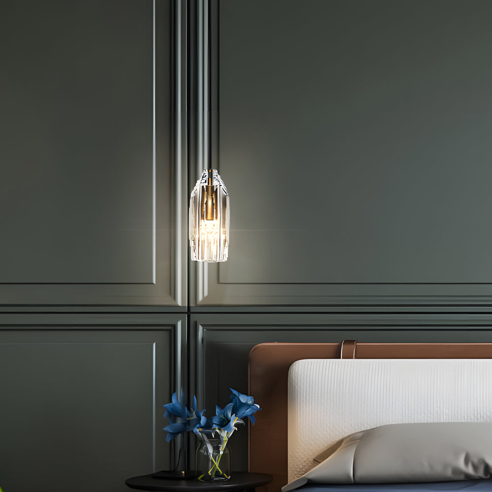 Lampada a sospensione geometrica con accenti in cristallo