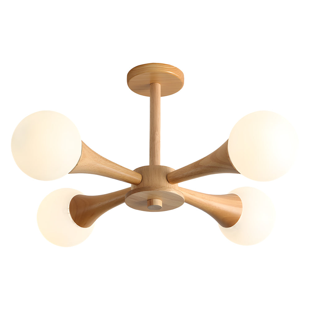 NordicGlow - Scandinavian Wooden Chandelier with Glass Lampshades
