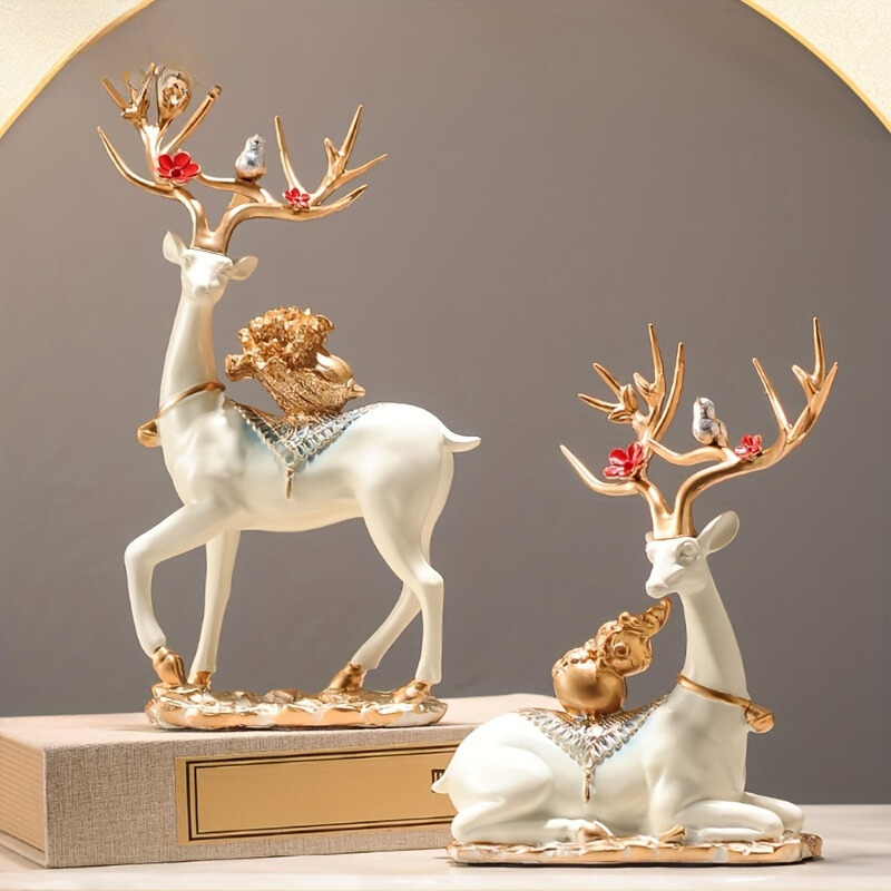 DeerDecor - Set di 2 Figurine Vintage di Cervi Natalizi