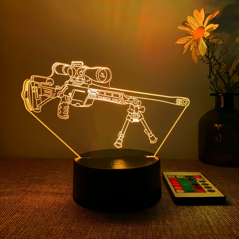 LumiGlow - 3D LED Night Lamp Black Gun Shape, 16 Colors Remote Control, USB