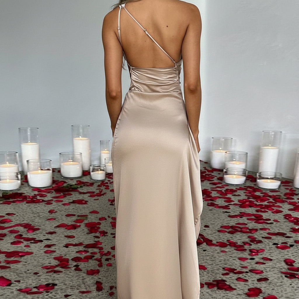 Dress Satin Elegant Asymmetrical Split Evening Dress Women