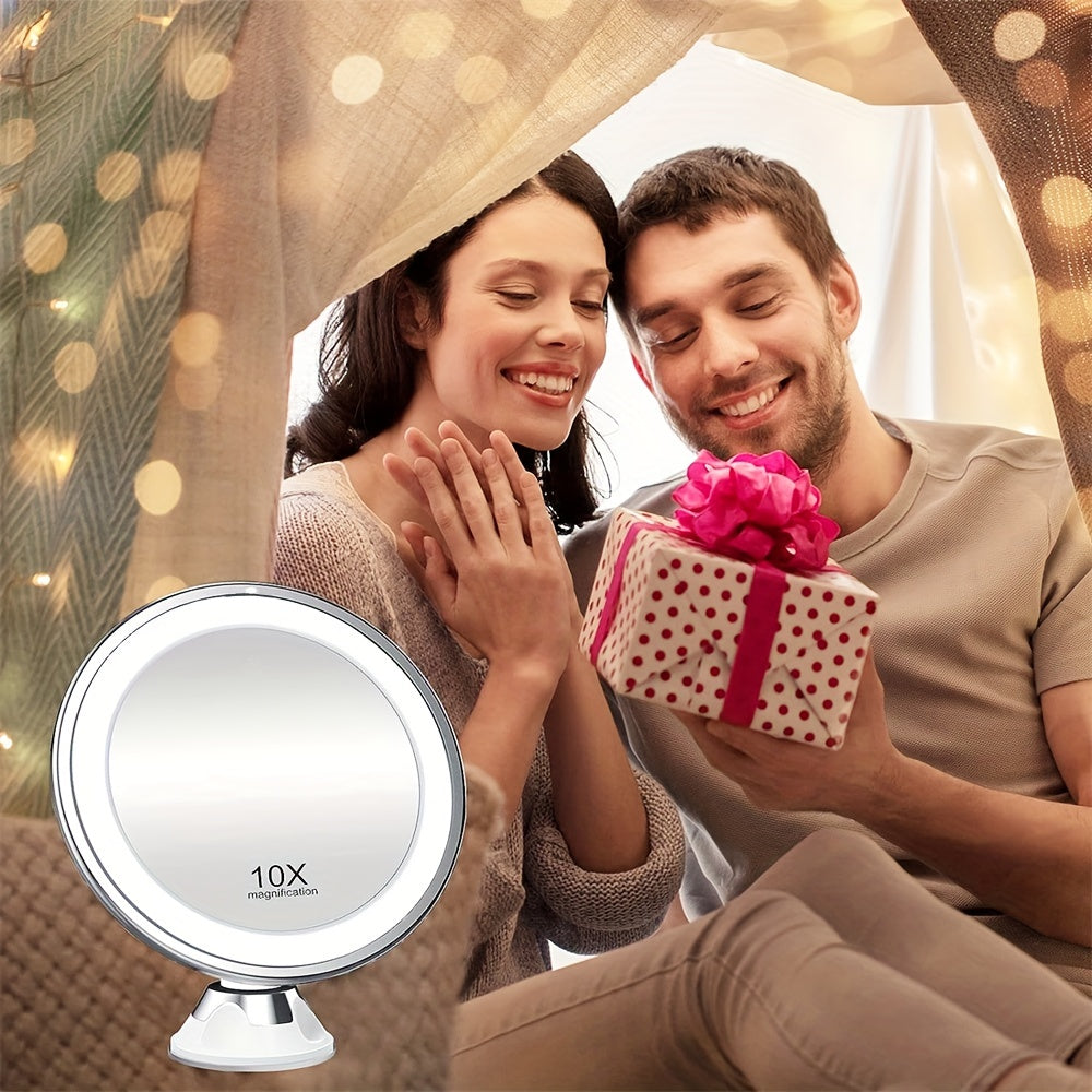 JESLED Specchio da Trucco Ingrandente 10X con Rotazione a 360° e Ventosa – Specchio da Viaggio Illuminato per Uso Domestico e da Tavolo