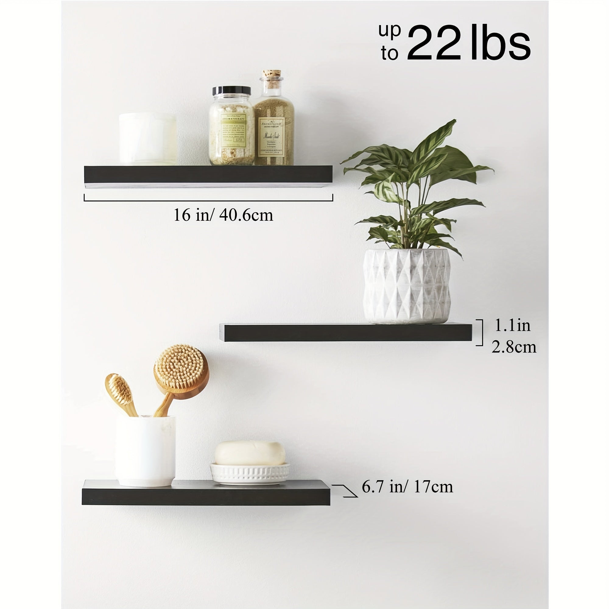 VintageShelf - Set of 3 Floating Wooden Shelves - Rustic Storage Racks