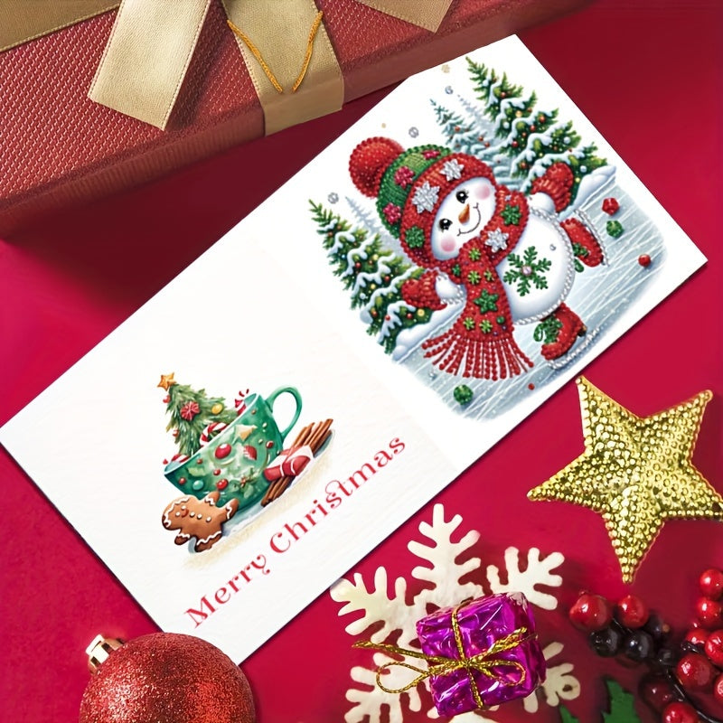 6-Pack Christmas Diamond Painting Card Kit - Festive Greeting Cards with Snowman, Santa Claus, Christmas Tree, Flowers, Birds, and Squirrel Designs, Unique Handmade Gift Set for Loved Ones