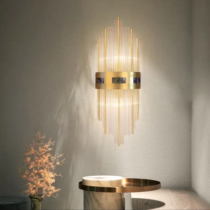 Candeeiro de Parede LED Crystal Kristal Dourado, Sala de Estar/Quarto, Metal/Acrílico