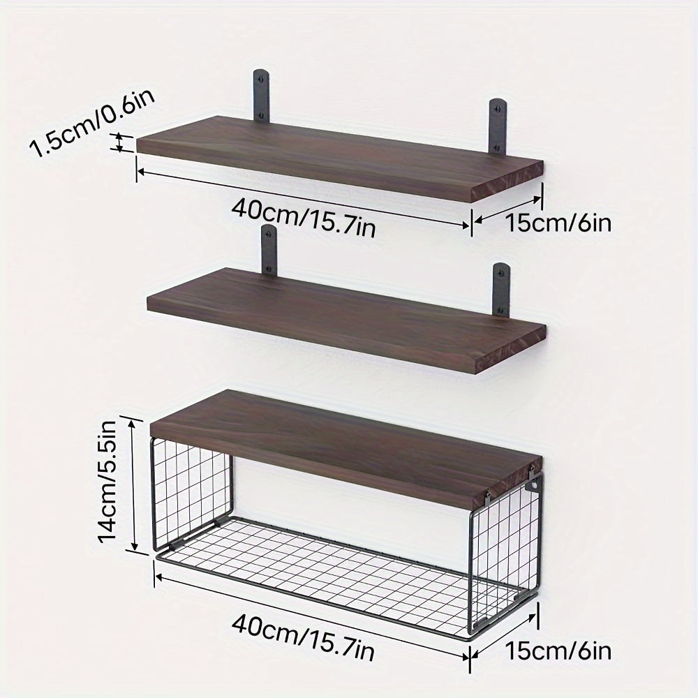 ShelfSet - Wooden Floating Storage Racks - Set of 3 Bathroom Shelves