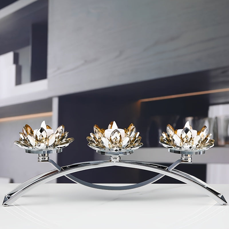 Portavelas de loto de cristal de 3 brazos - Elegante decoración de mesa