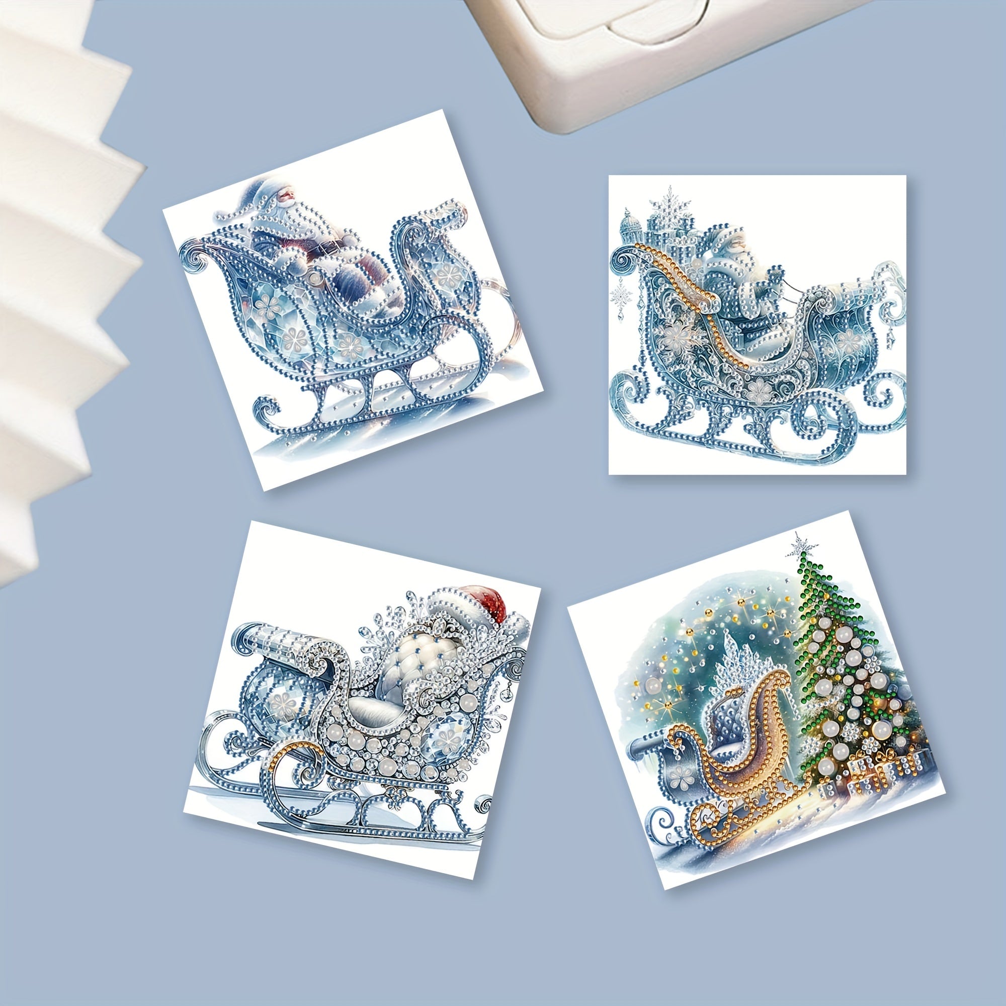Set di Quadri con Diamanti a Slitta di Natale - 6 Biglietti di Auguri Festivi con Design Unico, Set Regalo Fai-da-Te Fatto a Mano con Diamanti Irregolari