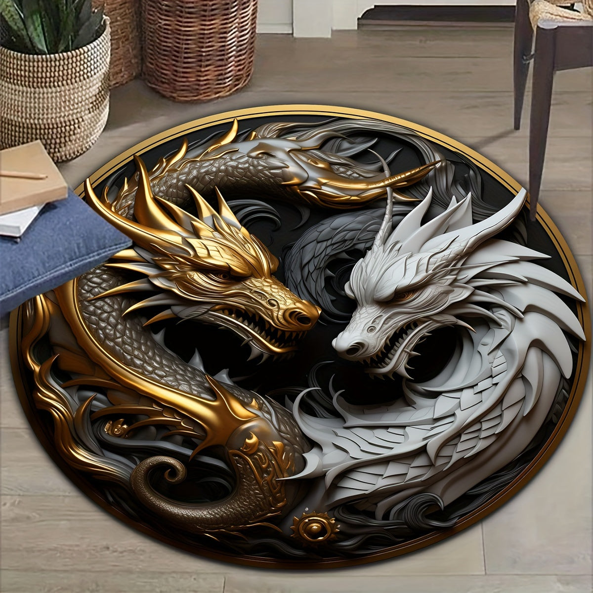 1pc Tappeto Elemento Drago - Tappeto Lounge Antiscivolo, Tappeto Rotondo Decorativo