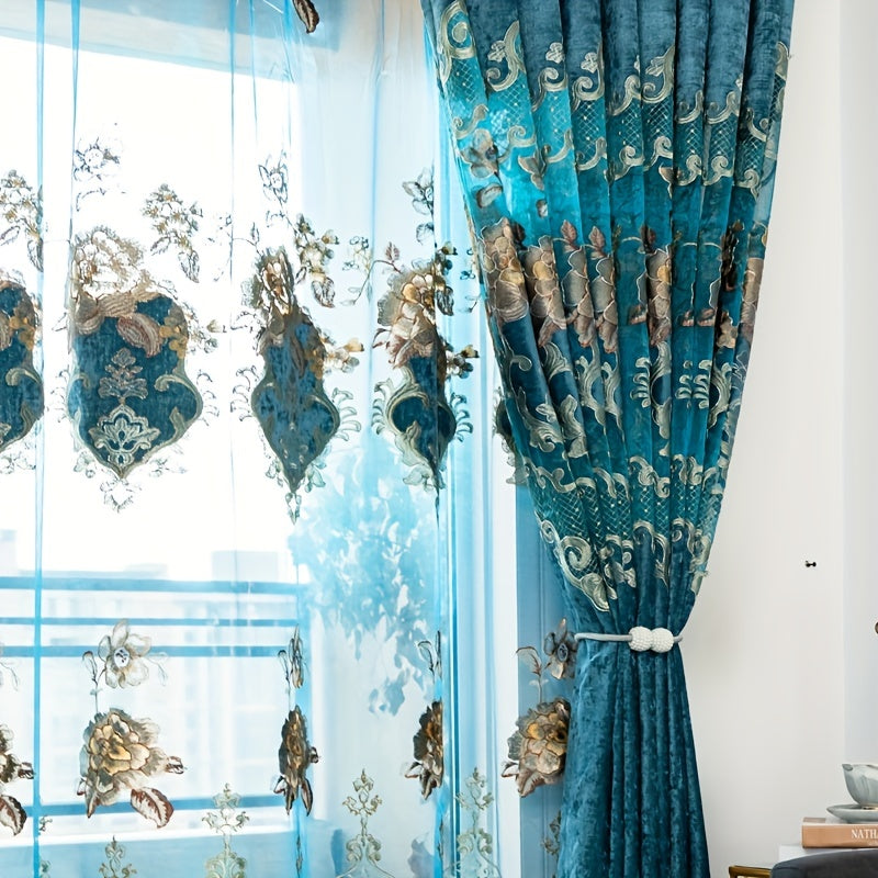 Cortinas Bordadas de Chenilla Hol - Cortinas Protectoras contra el Sol para Sala de Estar, Comedor, Dormitorio