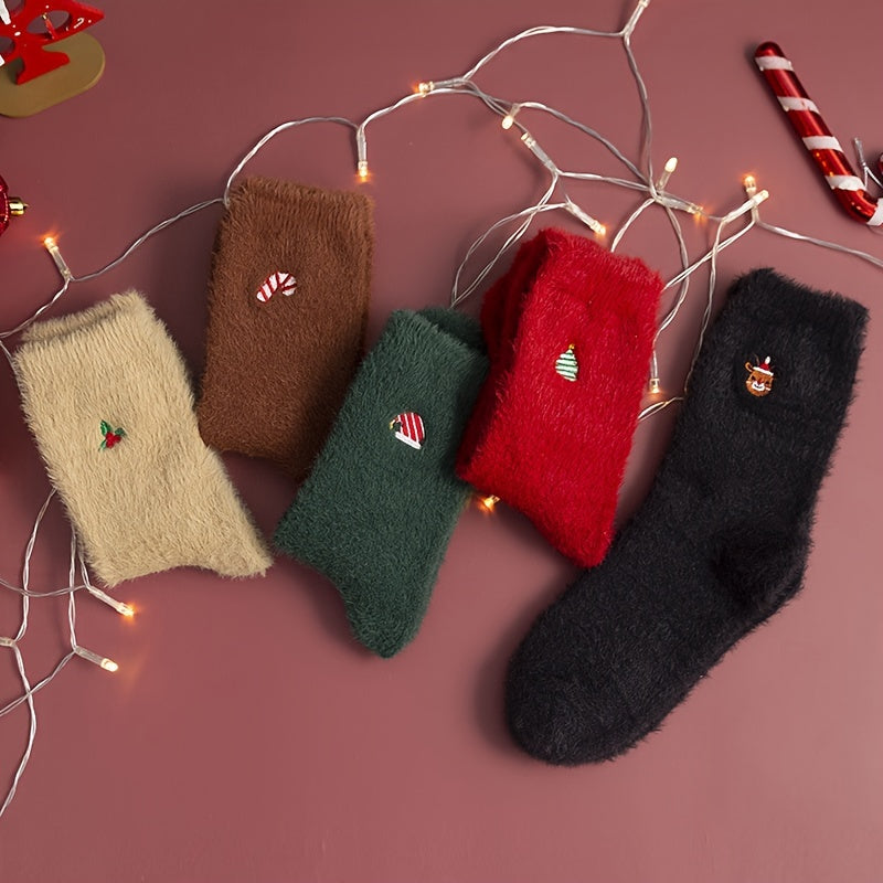 CozyKerst - 5 Pairs of Thick Warm Christmas Socks for Women