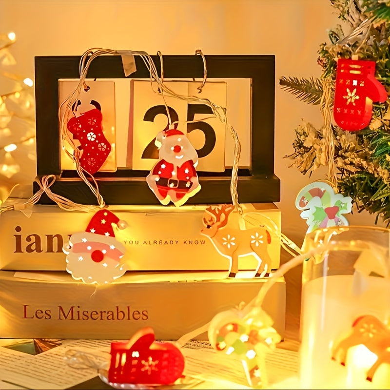 Festone Luminoso - 1 Pezzo Catena Luminosa LED di Natale con Pupazzo di Neve, Babbo Natale e Decorazioni a Calza