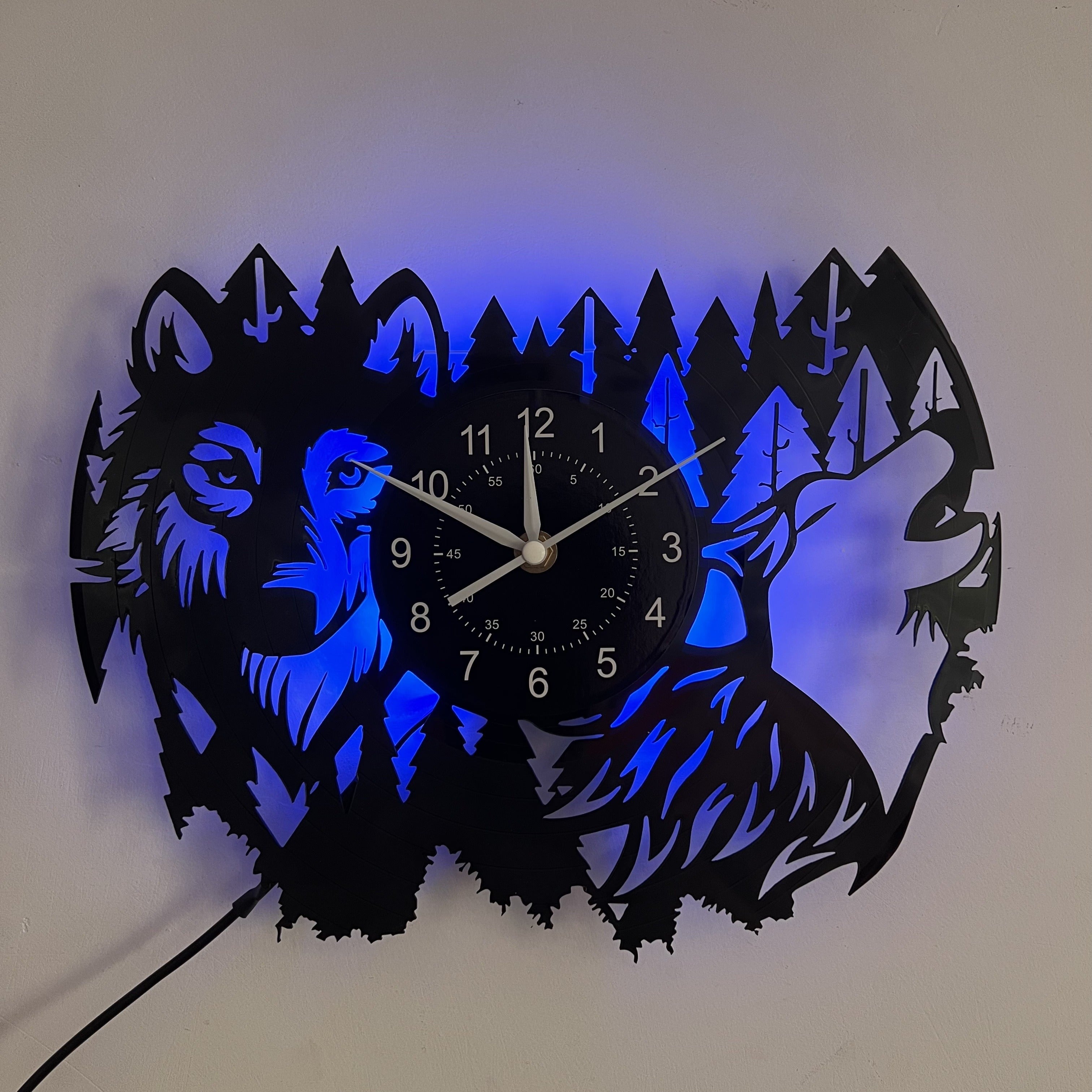 Vinyl Record Wolf Theme Wall Clock - Silent Clock for Living Room and Bedroom Decor