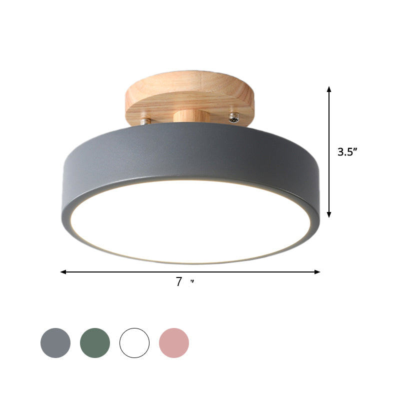 Lámpara de techo LED escandinava con tambor y madera para pasillo