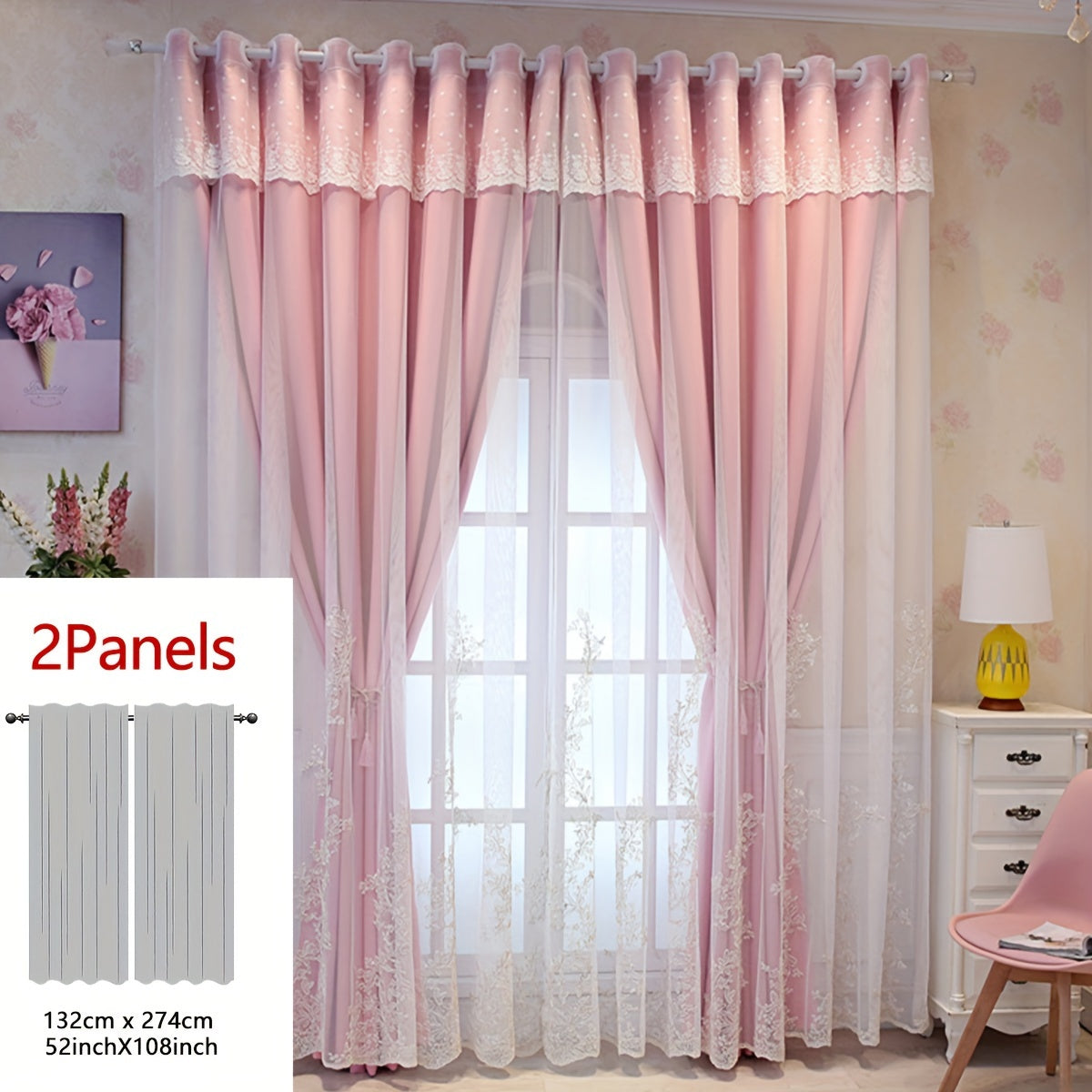 2 Piezas Cortinas Bordadas de Hada Elfo - Paneles de Cortina Translúcidos con Tela Integrada y Anillas