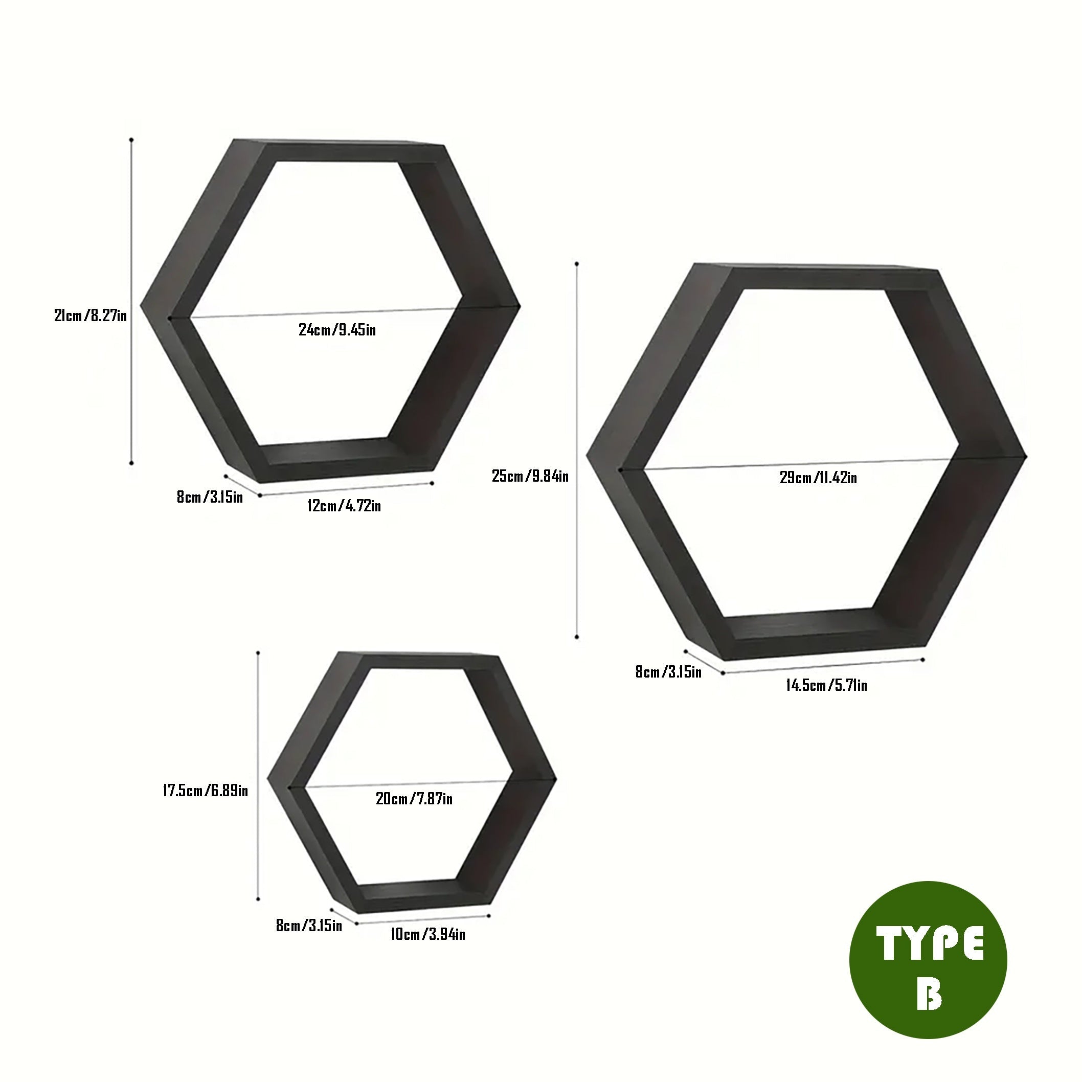 HexaWood - Set of 3 Hexagonal Wooden Floating Shelves for Living and Workspace