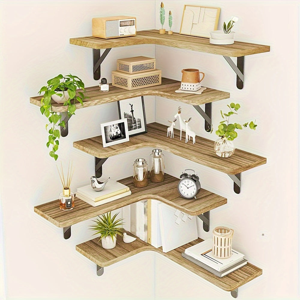 CornerShelf - Floating Corner Shelf Set of 3/5 - Wooden Storage for Rooms