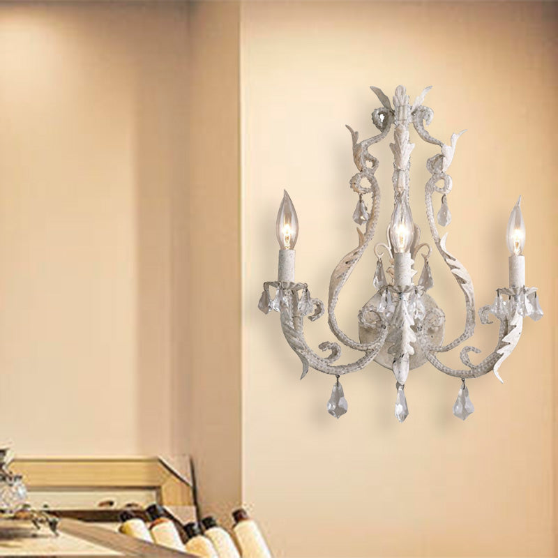 Candeeiro de Cristal - Candelabro Tradicional de Parede com 3 Braços em Cinzento/Marfim