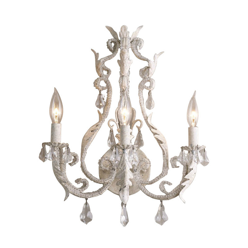 Candeeiro de Cristal - Candelabro Tradicional de Parede com 3 Braços em Cinzento/Marfim