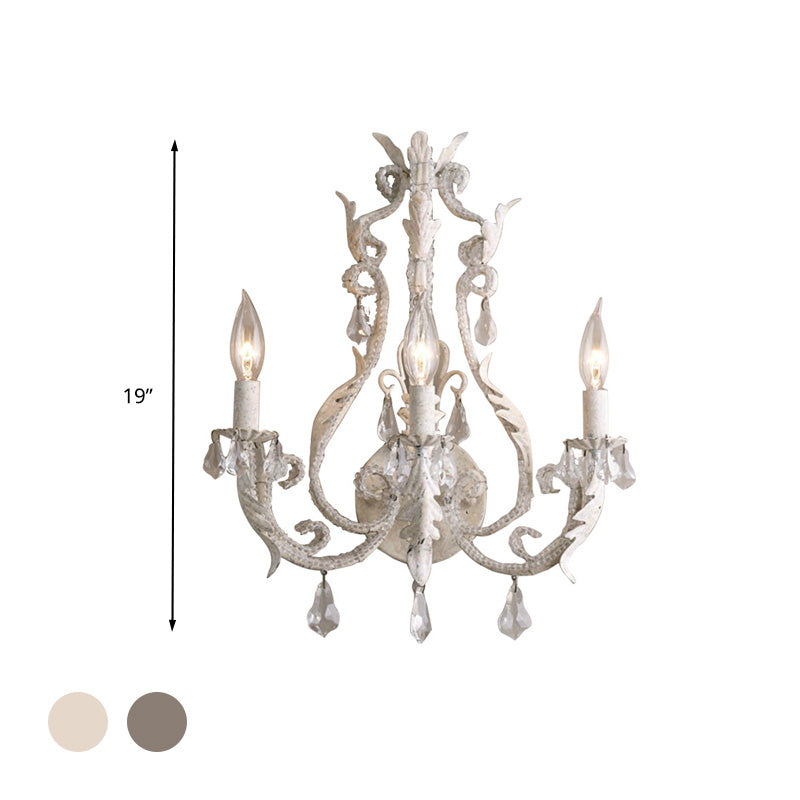 Candeeiro de Cristal - Candelabro Tradicional de Parede com 3 Braços em Cinzento/Marfim