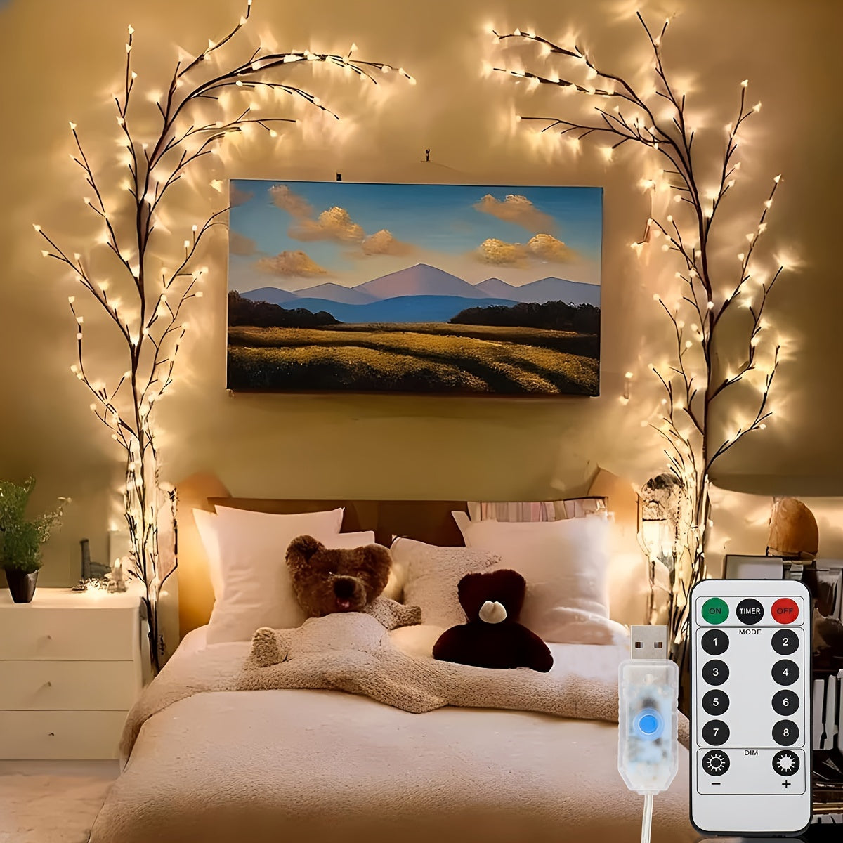 WillowLicht - 1 Piece 72/96 LED Flexible Willow Branch Lighting with 8 Light Modes