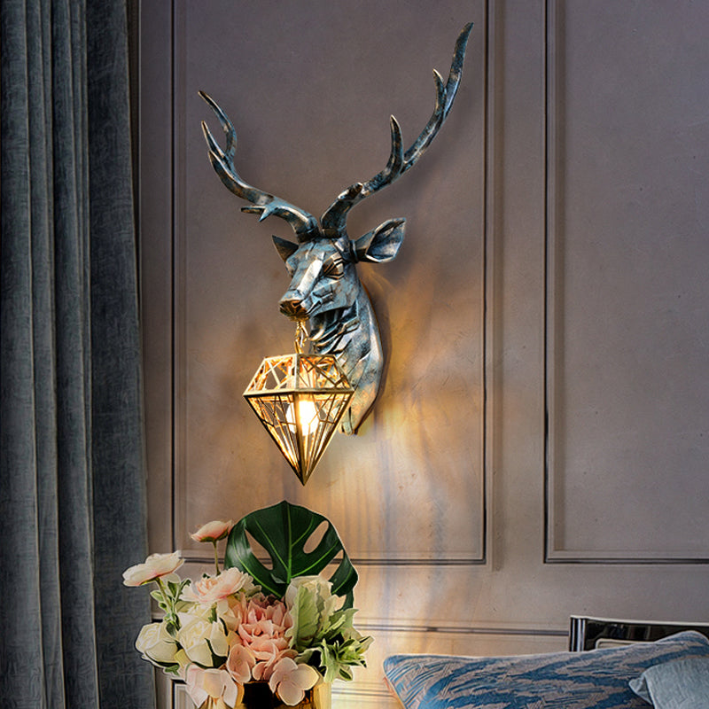 Candeeiro de parede Elk - Bronze com sombra em gaiola de diamante