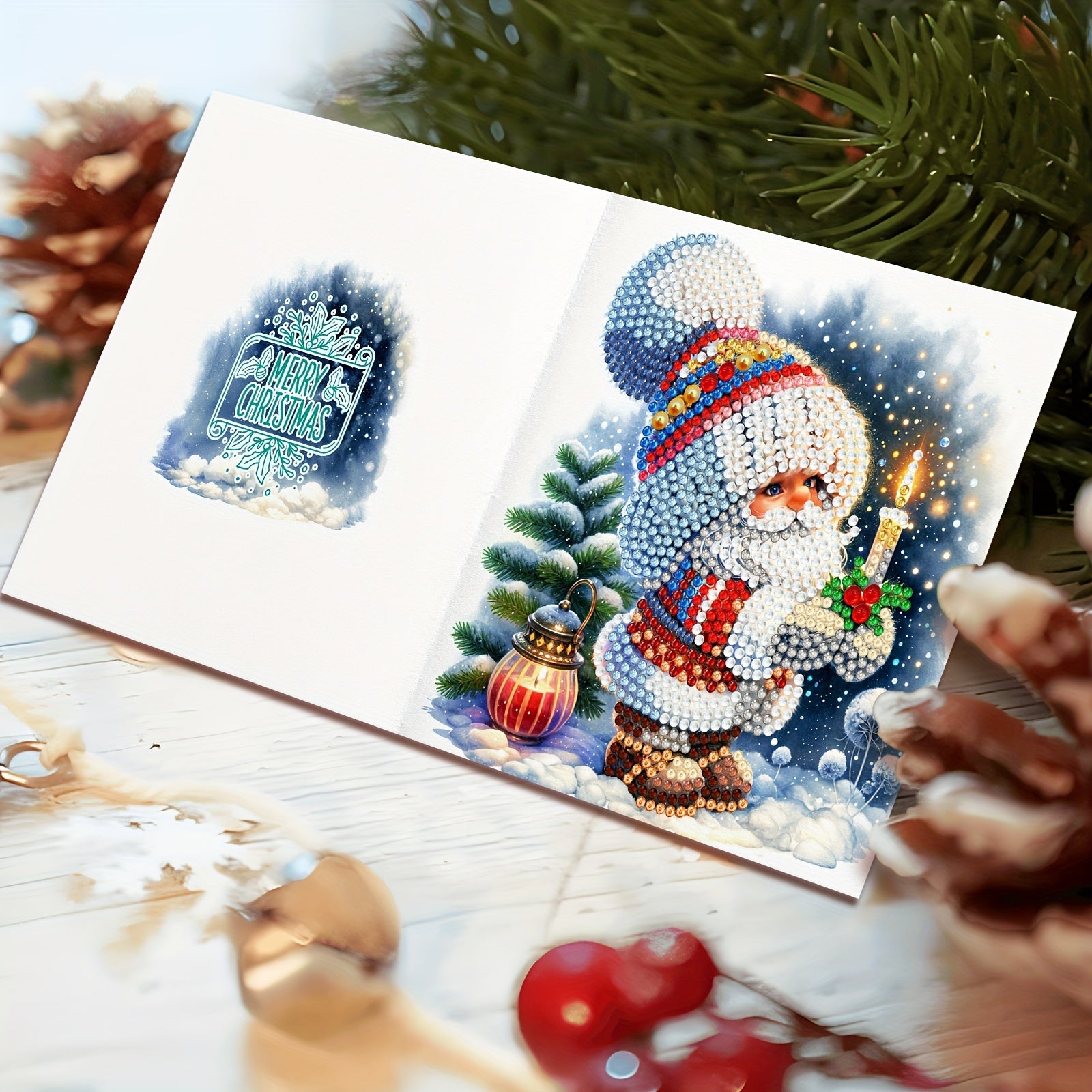 12 pezzi DIY 5D Pittura di Diamanti Biglietti di Auguri di Natale con Buste - Fatto a Mano, Squisiti Design di Cartoni Animati di Babbo Natale per Famiglia e Amici
