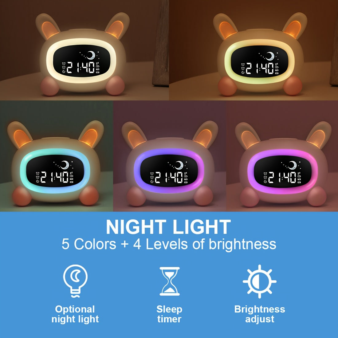 BunnyTime - Relógio de Treino de Sono Fofo com Música e Luz Noturna
