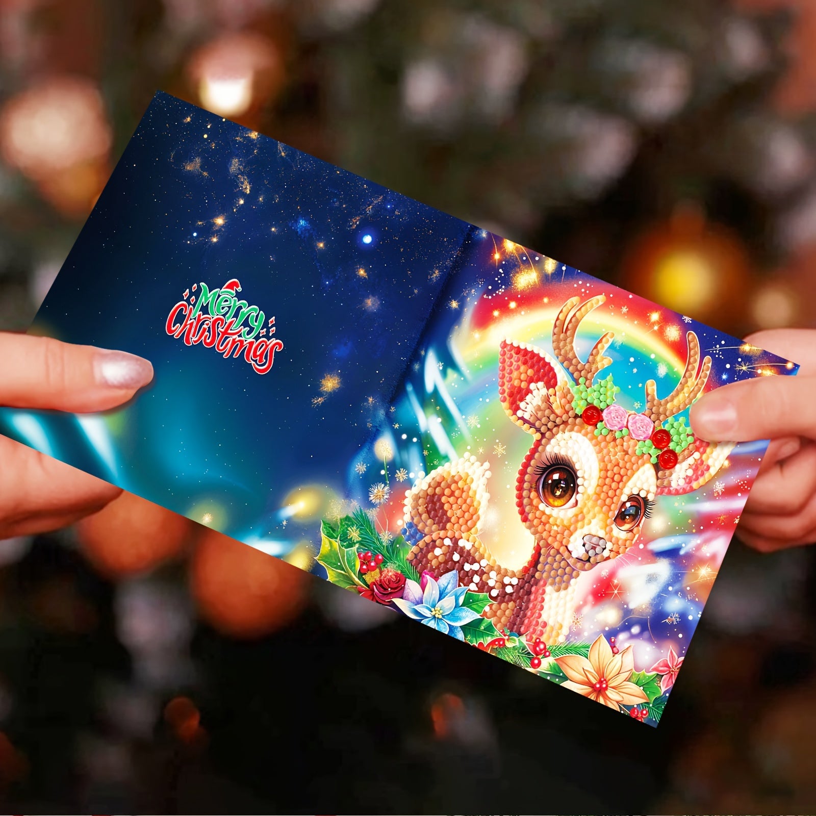 Kit di Biglietti d'Auguri con 12 pezzi di Pittura Diamante Fai-da-te - Design di Pupazzo di Neve e Cervo per Natale, Ringraziamento, Compleanni - Perfetto Regalo Creativo per Famiglia e Amici