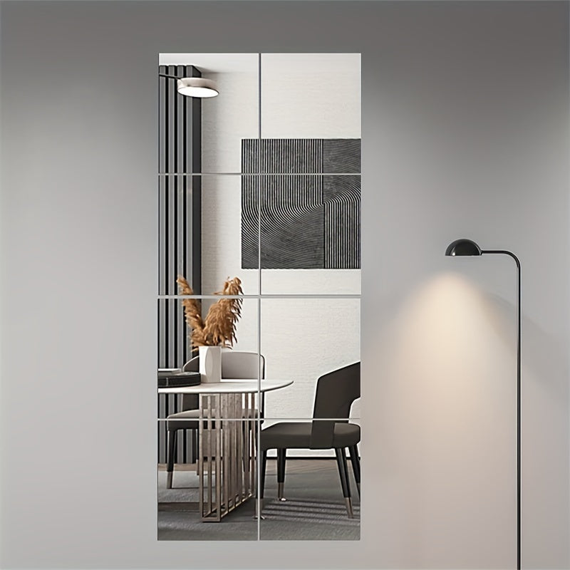 Set de 8 piezas de azulejos de espejo acrílico 3D - Resistente a roturas, decoración autoadhesiva para sala de estar, dormitorio, oficina y cocina