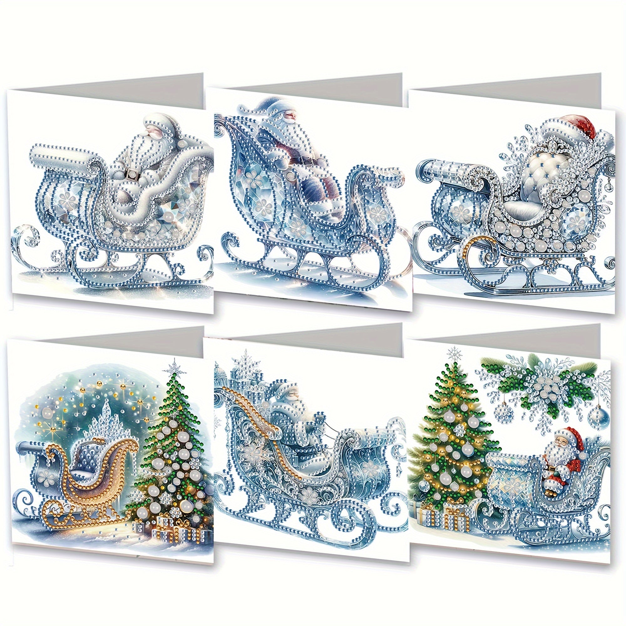 Set di Quadri con Diamanti a Slitta di Natale - 6 Biglietti di Auguri Festivi con Design Unico, Set Regalo Fai-da-Te Fatto a Mano con Diamanti Irregolari