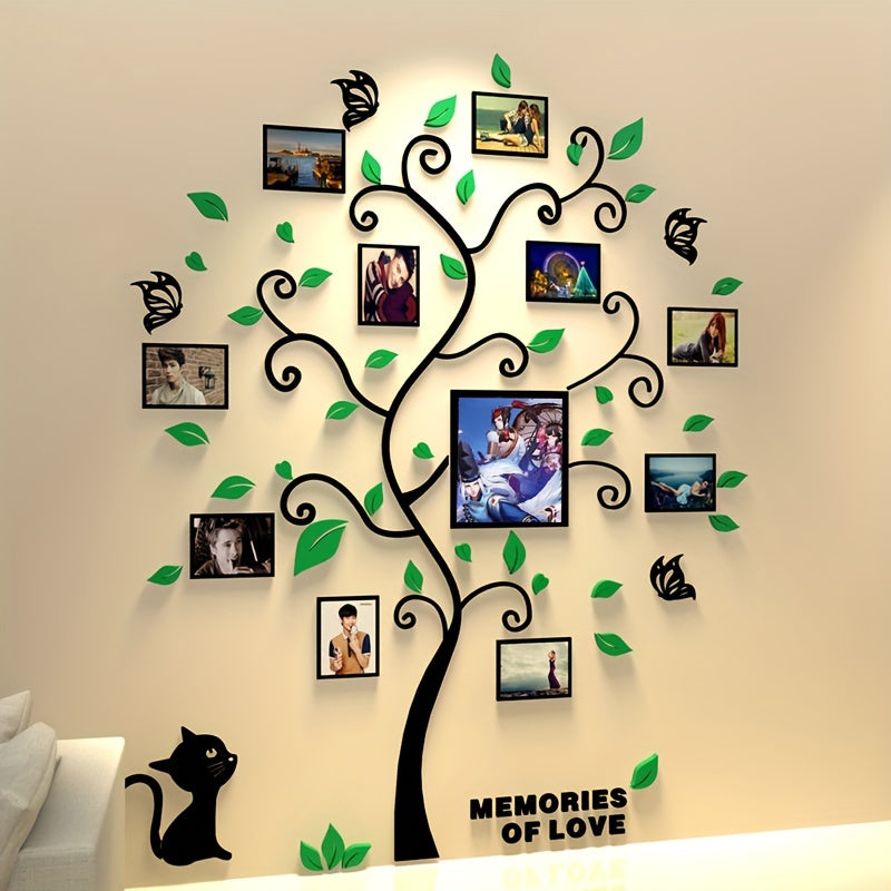 1 Juego Marco de Fotos Acrílico Decoración de Pared - Árbol de Fotos 3D Creativo para Familia y Mascotas, Pegatina de Pared Autoadhesiva para Sala de Estar, Pasillo, Porche, Comparte Recuerdos Especiales