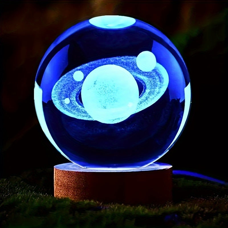 LumiSphere - 3D Crystal Ball LED Night Lamp with Wooden Base