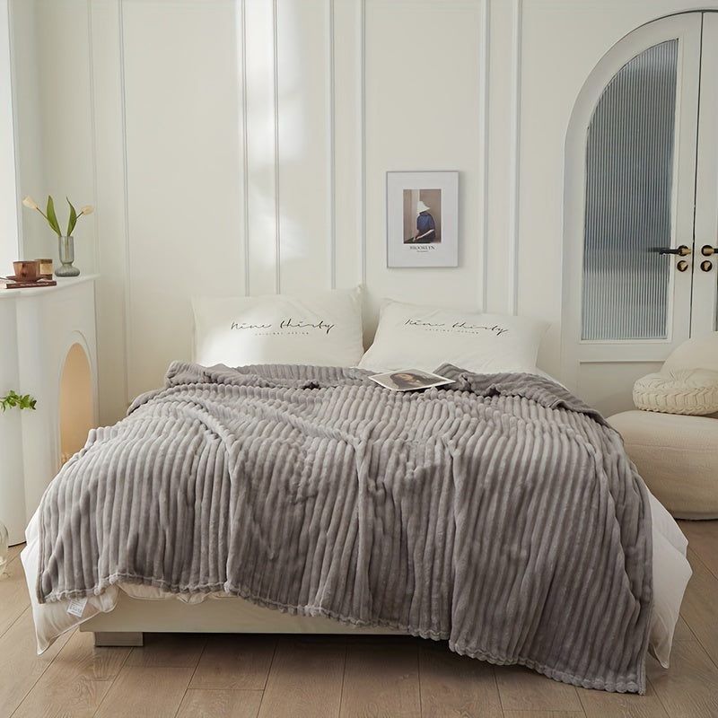 Coperta in peluche a righe ispessita - Coperta da divano morbida e delicata sulla pelle, coperta multiuso per pisolini