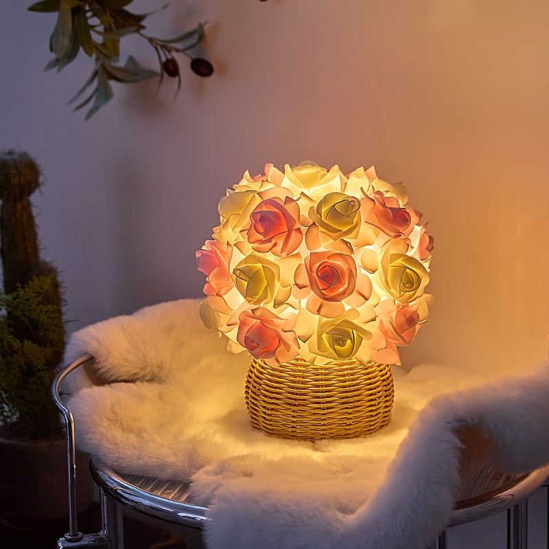 FloraGlow - Lampada da tavolo USB Art Deco Roos con base lucidata e lampadina