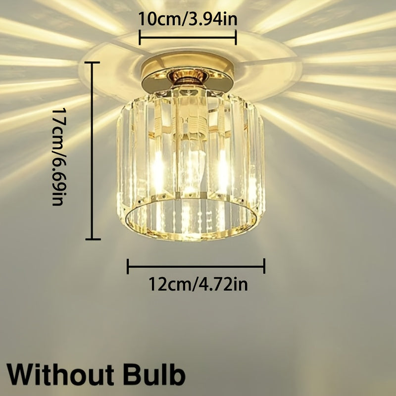 CrystalLuxe - Lampada da soffitto moderna E27 LED, nero oro con vetro di cristallo