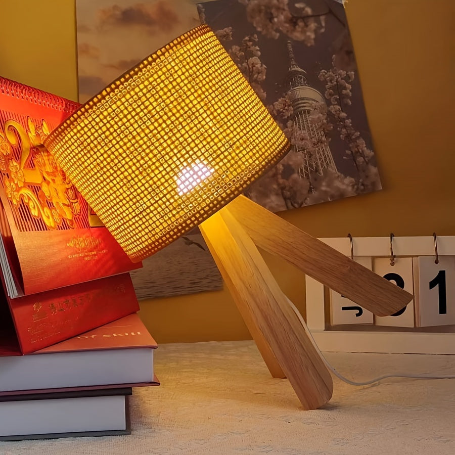 DecoLight - Rustic Wooden Table Lamp with USB Power Supply