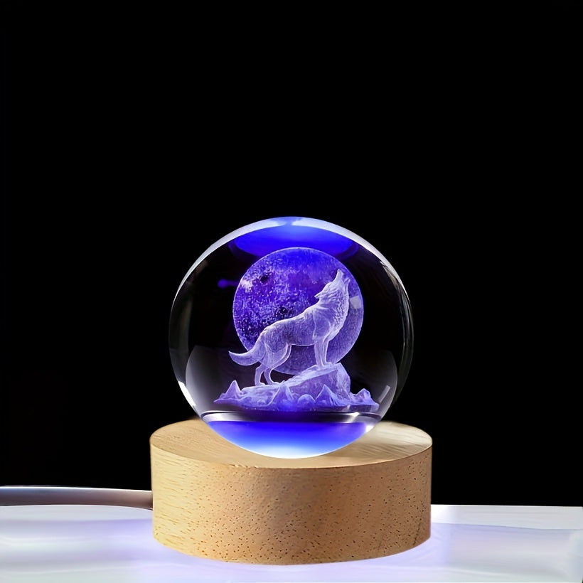 WolfLamp - Bola de nieve de cristal con lobo aullador 3D lámpara nocturna USB