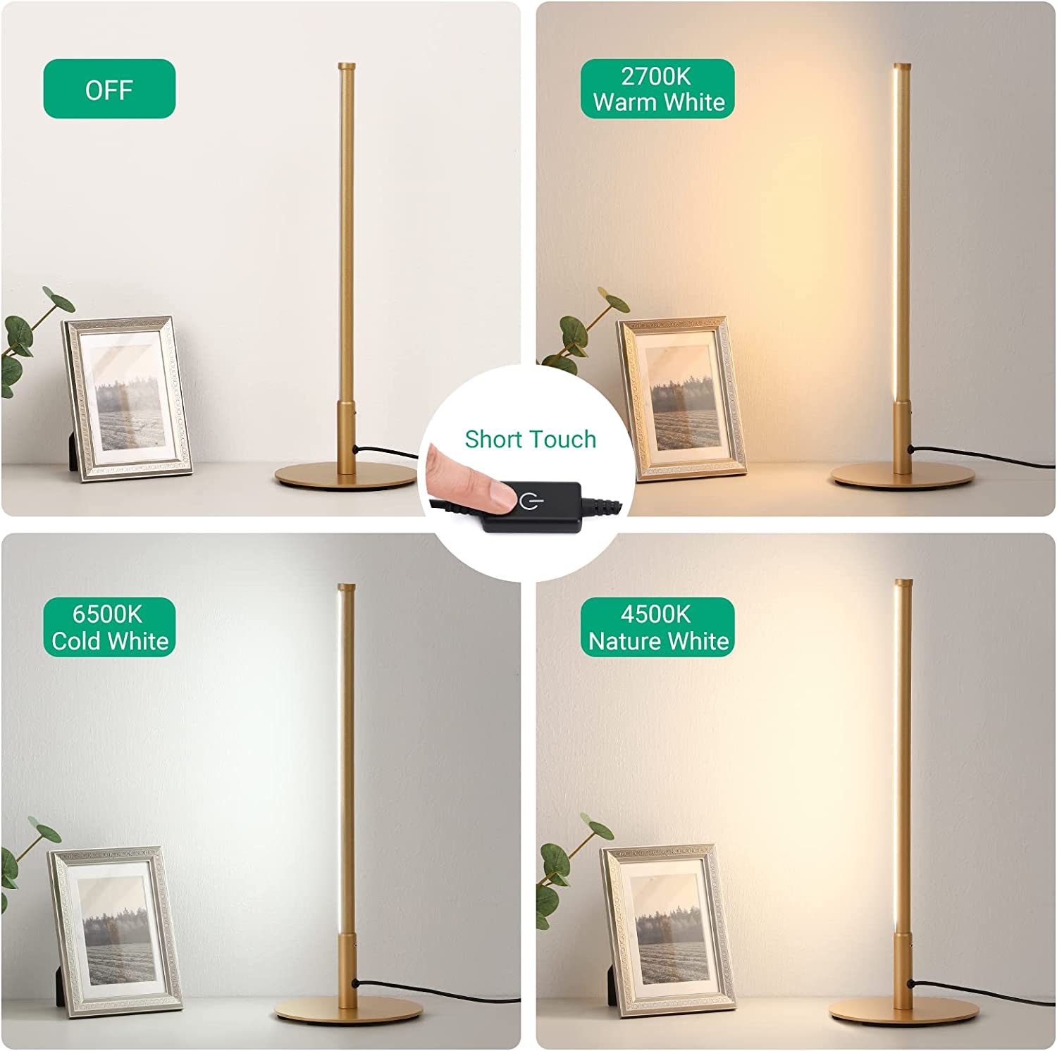 Lampada da tavolo dorata con design minimalista