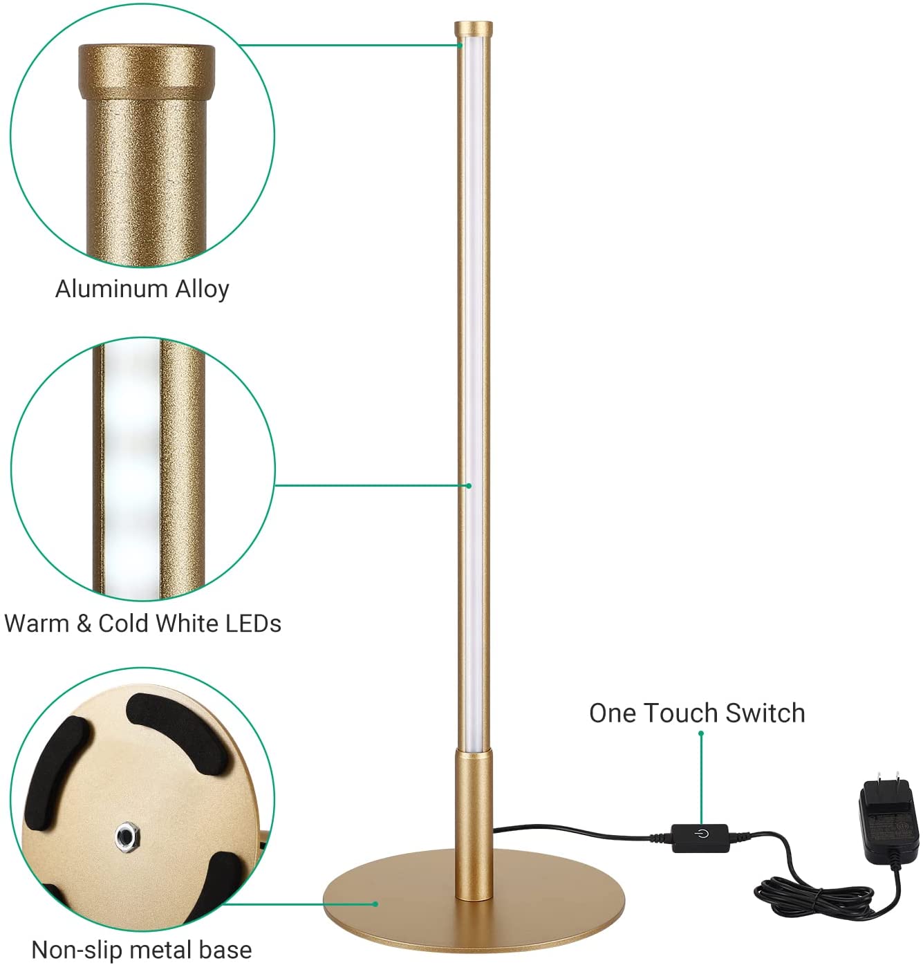 Lampada da tavolo dorata con design minimalista
