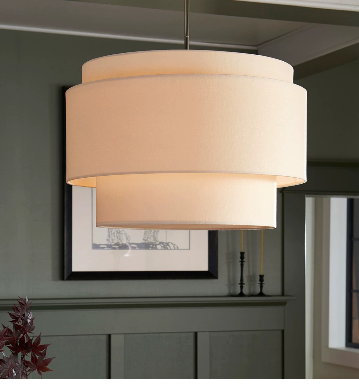 Lustre Suspenso em Linho Bege Estratificado Bauhaus