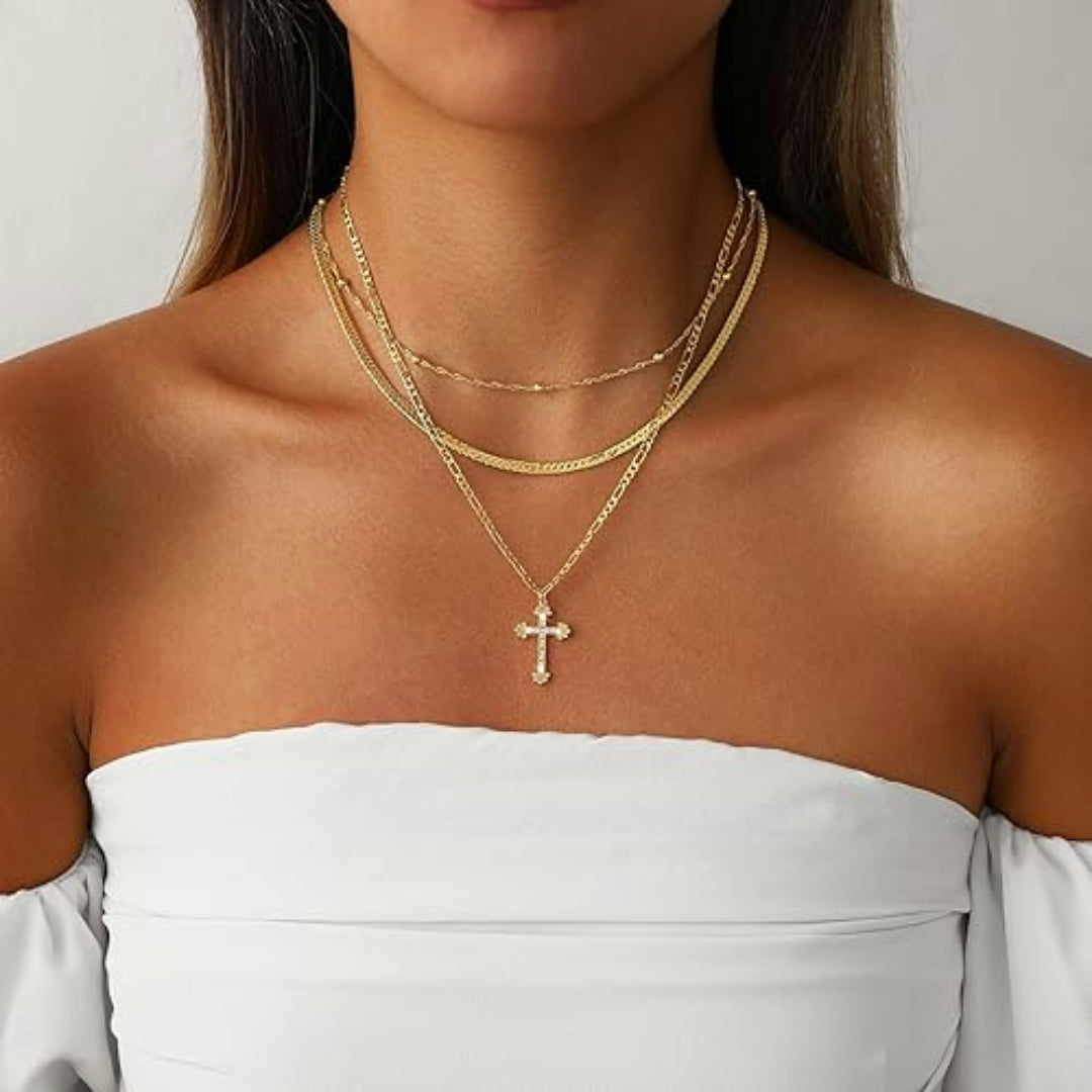 Collana Regalo Festa della Mamma Donna Set di Ciondoli a Croce a Strati