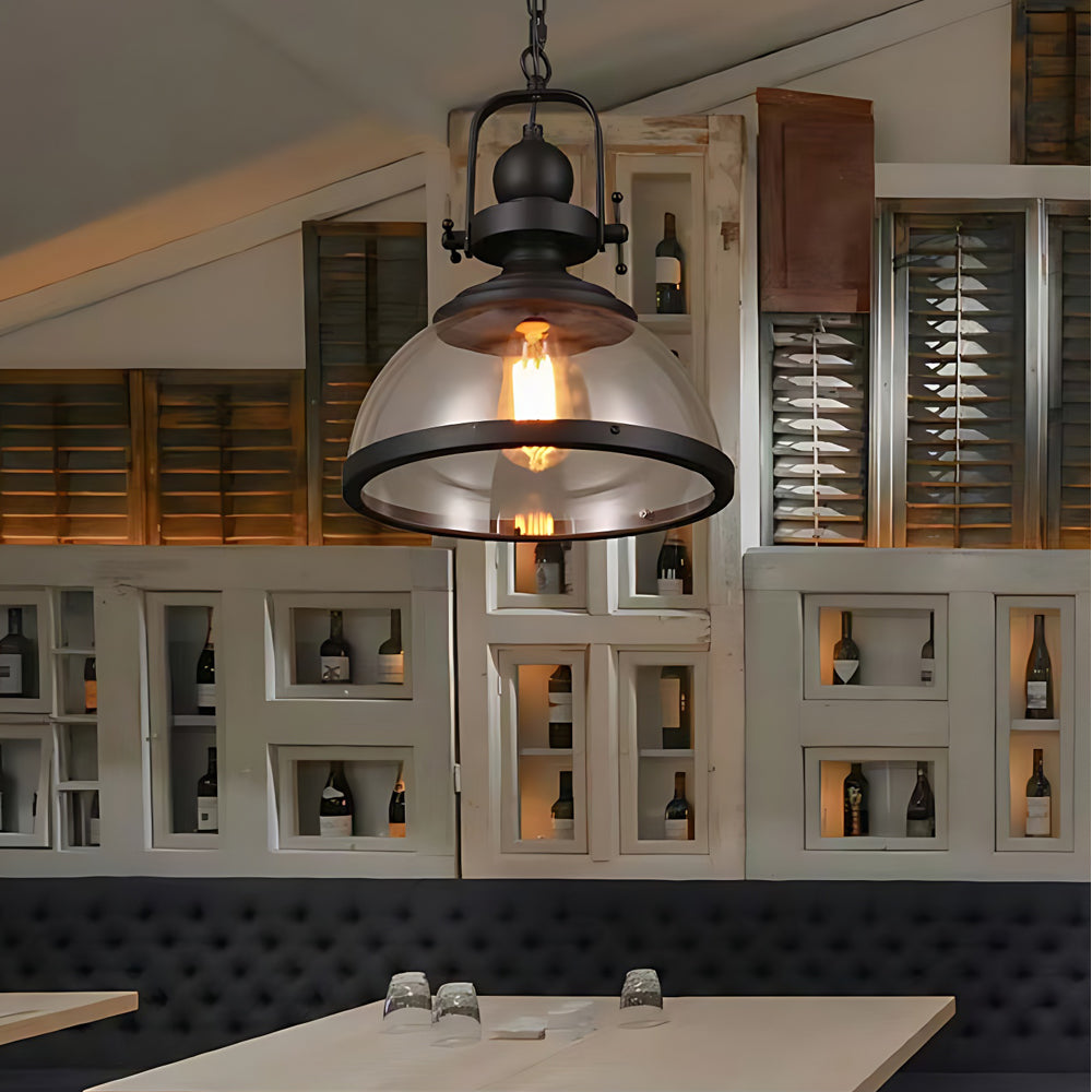 GlassDome - Lampada a Sospensione Vintage Industriale con Cupola di Vetro per Cucina e Sala da Pranzo